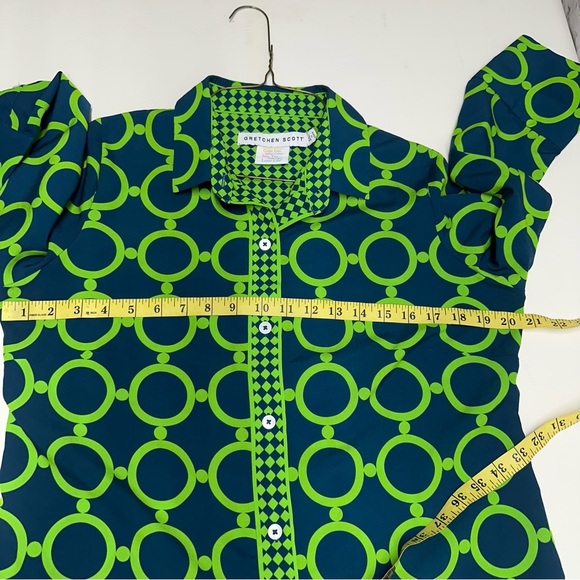 Gretchen Scott Designs Lime and Navy Patterned Blouse Sz M - Picture 6 of 10